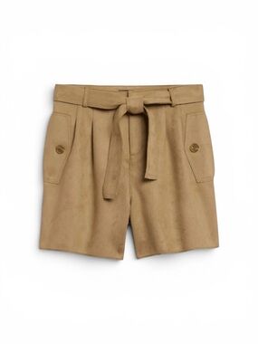 Banana Republic Vegan Suede High Waist Belted Tie Shorts Tan Neutral Sz 14
